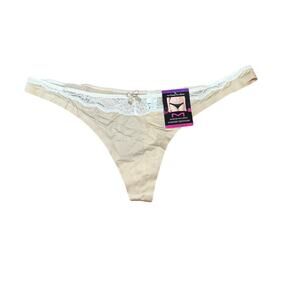 Maidenform Womens Comfort Devotion Thong Panty Latte Ivory Lace Women Size 9 2XL